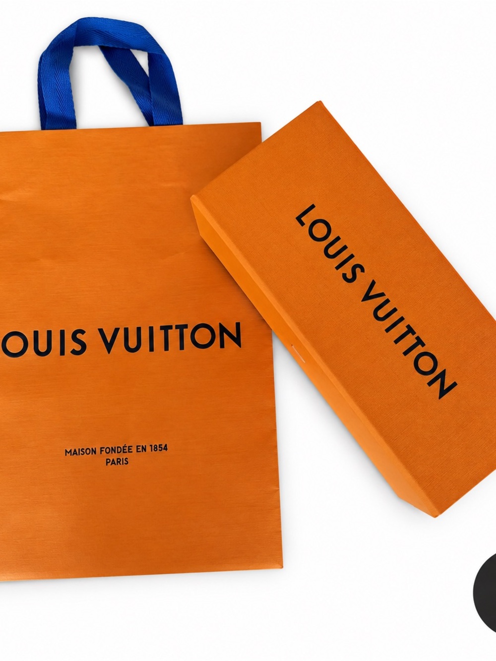 Louis Vuitton Empty Gift Box Shopping Bag & Blue Ribbon Packaging Set